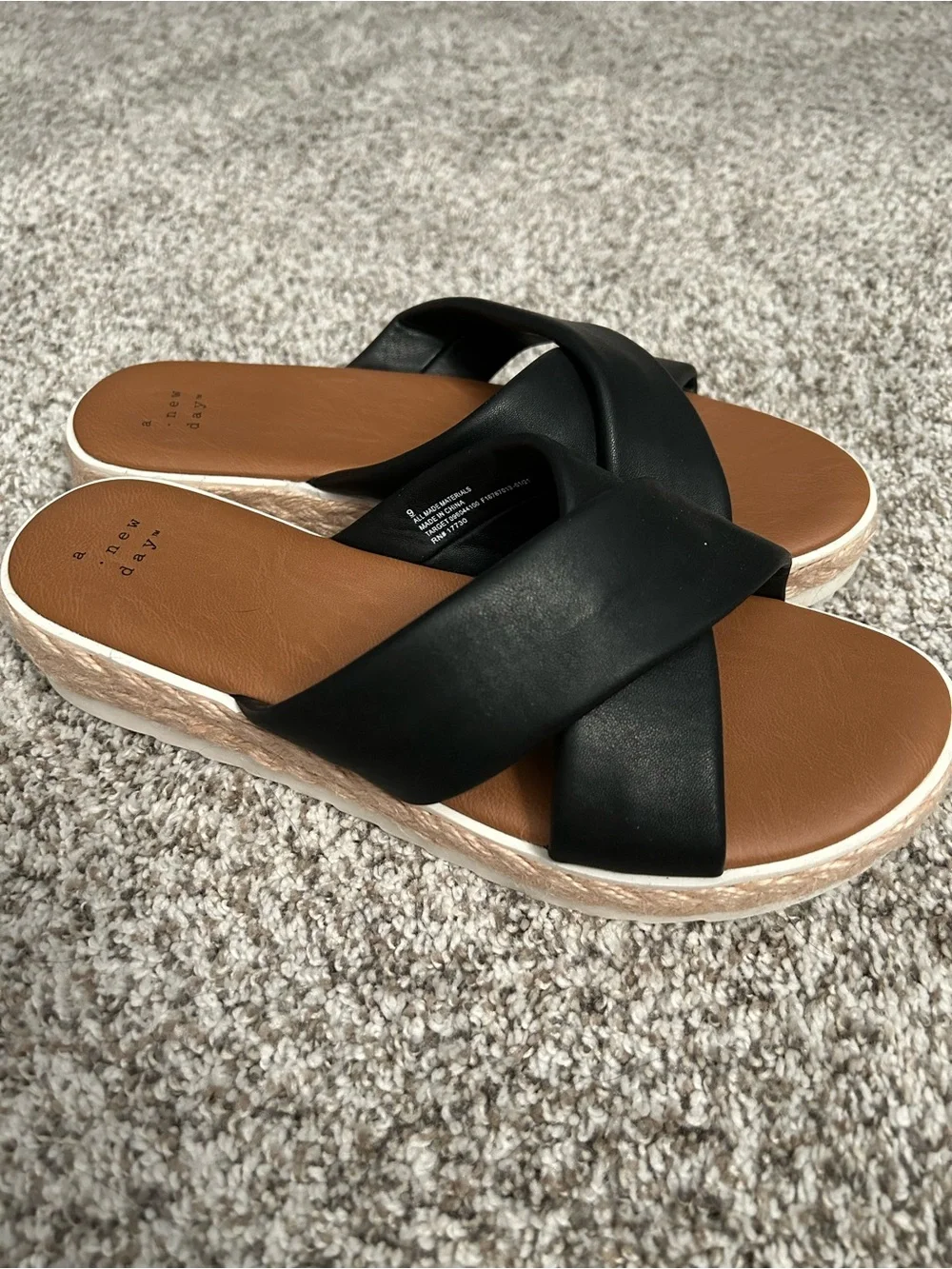 Black Cross-Over Espadrille Slide Sandals - Picture 1 of 4